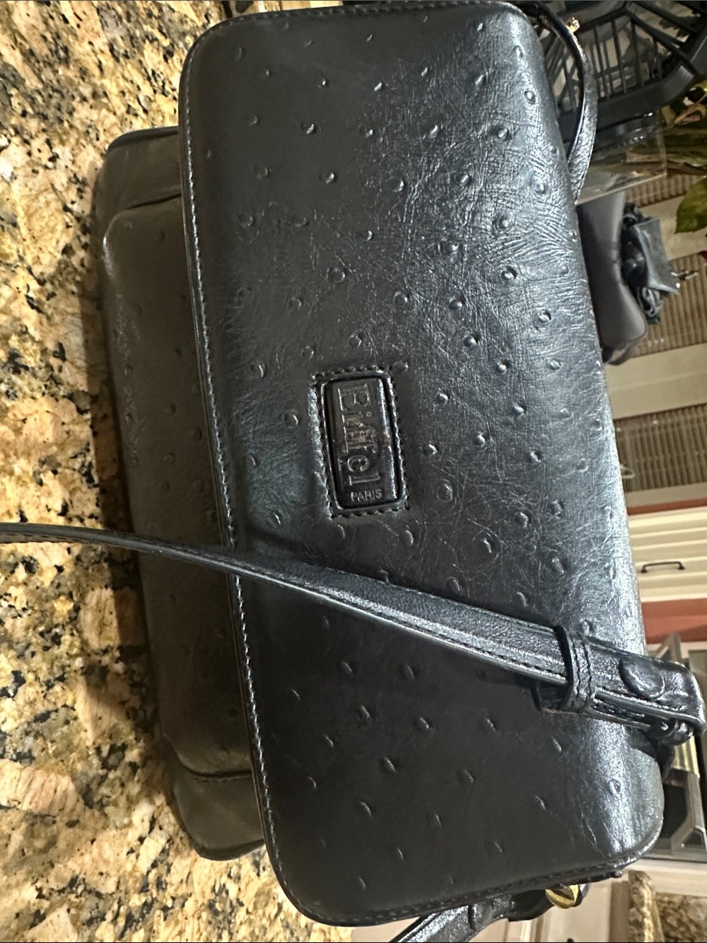 Eiffel La Tour Paris Black Pebble-Embossed Crossbody Messenger